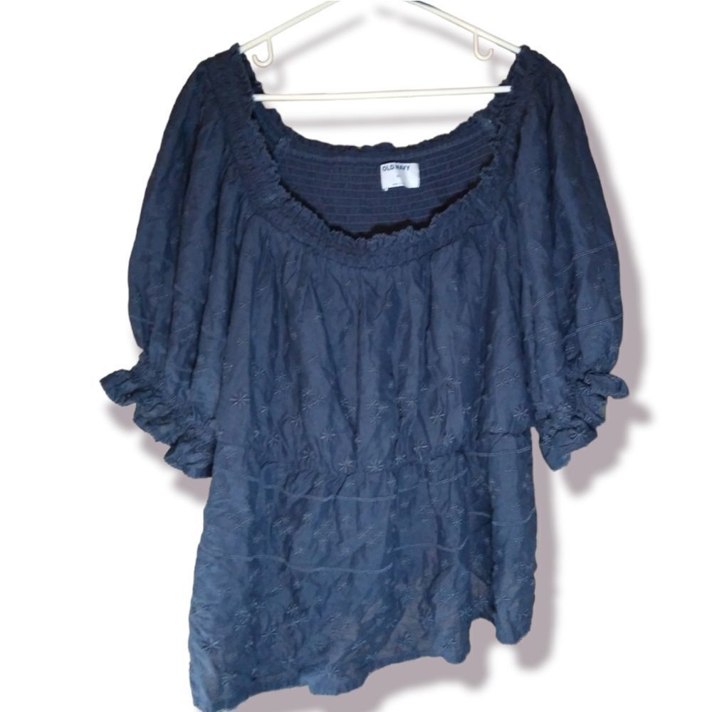 Navy blue peplum balloon sleeve blouse 2X